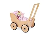 Pinolino Puppenwagen Sarah, aus Holz, mit Bremssystem, Lauflernhilfe mit gummierten...