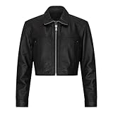 TruClothing.com Damen Lederjacke Kurzer Biker Mantel mit Reißverschluss - schwarz XXL