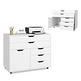 KOMFOTTEU Aktenschrank mit Rollen, Bürocontainer mit 5 Schubladen & 1 Schrank,...