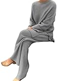 ZSHDTKWB Pyjama Damen Lady Home Anzug Herbst Mode Soft Casual O-Neck Pullover Tops+Strick...