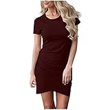 Bovake Kleid Mädchen Schwarz Damen Sommer Schlank Kurzarm Solide Farbe Unregelmäßig...