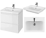 VBChome Badmöbel Set 60 cm Weiß Waschbecken mit Unterschrank Waschtisch 2-Schubladen...