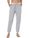 Irdcomps Schlafanzughose Damen Lang Pyjamahose Winter Warm Baumwolle Schlafhose Gestreifte...