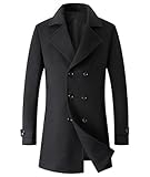 xxxiticat Herren Casual Slim Fit Double Breasted Trench Mantel Winter Erbsen Mantel Notch...