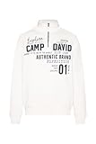 Camp David Herren Pullover mit Troyer-Kragen, Tapes und Logo Prints Ivory M