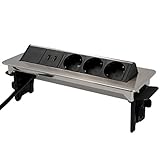 Unitec Versenkbare Steckdosenleiste horizontal | 2 USB Ladebuchsen | 3 Steckdosen |...