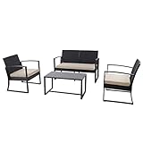 SVITA LOIS XL Poly Rattan Sitzgruppe Gartenmöbel Metall-Garnitur Bistro-Set...