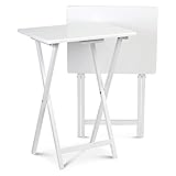 PJ Wood 2 Stück Set Multifunktional Massivholz TV Snack Tablett Tische für Innen Weiß
