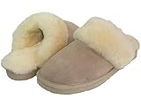 Lammfell Hausschuhe Slipper Damen Lammfell Pantoffeln Hüttenschuhe Sand beige mit beigen...