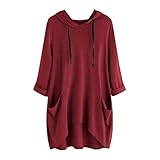 Women's Hooded Solid Color Loose Sweatshirt, Pullover Dress Casual Sweatshirt, Irregular...