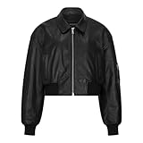 TruClothing.com Damen Lederjacke Kurzer Bomber Mantel mit Reißverschluss - schwarz M