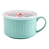 Suppentasse aus Keramik mit Deckel und Griff für Studentenwohnheim – rosa Kaffeetasse,...