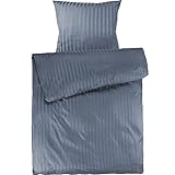 Pure Label Mako Satin Damast Streifen Bettwäsche blau 135 x 200 cm mit...