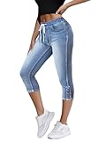 Onsoyours Capri Jeans Damen Sommer Caprihose 3/4 Jeans Caprihose Hohe Taille Denim Hose...