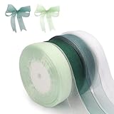 4 Rollen 45m Organzaband, 20mm Breit Geschenkband Weiss, Aqua Grün, Wald Grün,...