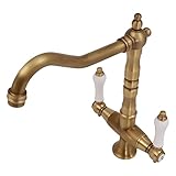 Antikes Spültischhahn 360°Drehbar Wasserhahn Zweigriff Spültischarmatur Messing...