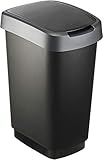 Rotho Twist Mülleimer 25l mit Deckel, Kunststoff (PP) BPA-frei, schwarz/silber, 25l (33,3...
