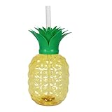 Boland 52091 - LED Becher Ananas mit Strohhalm, Trinkbecher für Party oder Gartenfeier,...