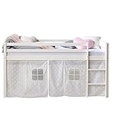 Homestyle4u 1888, Kinderbett 90x200 Weiß Hochbett mit Treppe Vorhang Sterne...