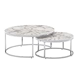 Wohnling Couchtisch 2er Set Weiß Silber Marmor Optik Sofatisch Rund Modern |...