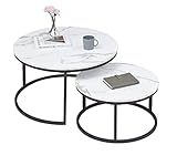 GrandCA HOME 2er Set Runder Couchtisch Beistelltisch (Marmorimitat) für das...