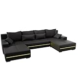 Juskys Sofa Malbun mit Schlaffunktion - Wohnlandschaft mit Bettkasten & LED - Stoff Bezug...