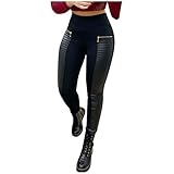 Damen Lederhose Sexy Skinny Legging Stretch PU Leder Look Optik Schwarz Schlank...