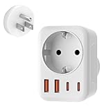 USA Adapter Steckdose, 5-In-1 Adapter USA Deutschland Stecker mit 1 AC 2 USB-C 2 USB-A...