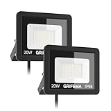 GRIFEMA 20W LED Strahler Außen, [2 Stück] 2200LM, 6500K Kaltweiß, IP66 Wasserdicht,...