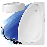 BADLAND Badewanne Original Weiß Acryl Wanne Eckbadewanne MAREA 160x100 Rechts KOMPLETTSET...