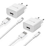 2-Pack USB Ladegerät Schnellladegerät mit 2m Kabel,18W USB Stecker USB...