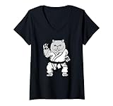 Damen Kampfsport Katze Kater Judo BJJ Taekwondo Herren Damen T-Shirt mit V-Ausschnitt