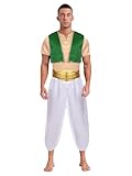 Agoky Herren Arabischer Prinz Kostüm Satin Weste + lange Hose + Kurzarm T-Shirt 3 Pcs...