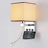 WRMING Wandlampe mit Stoffschirm, E27 Wandlampe mit Schalter, Wandleuchte mit USB...