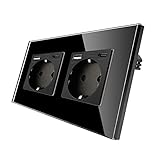 CNBINGO Glas Schuko Steckdose mit USB Ports (Tape-C und Tape-A 3,1 Amp total) - Design...