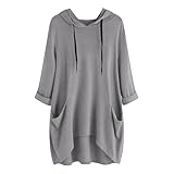 Women's Hooded Solid Color Loose Sweatshirt, Pullover Dress Casual Sweatshirt, Irregular...