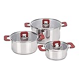 Amazon Basics 3 Stück Kochtopf-Set - Edelstahl, anti-haftend, induktionsgeeignet, mit...
