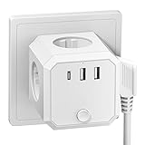 4 Fach Steckdosenwürfel mit USB, Steckdosenwürfel ohne Kabel, 7 in 1...