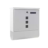 Wiltec Briefkasten mit Zeitungsrolle, weiß, 305 x 95 x 335 mm, Wandbriefkasten mit...