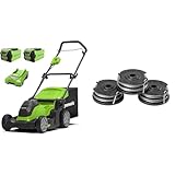 Greenworks 40V Kabelloser Akku Rasenmäher für Flächen bis zu 500 m² & 3 Stück...