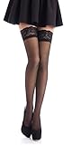 Romartex halterlose 20 DEN Elasthan Strümpfe mit schmalem Spitzenbund (4-6 cm), L,...