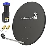 Zehnder 80cm Spiegel Schüssel Stahl + Twin LNB | 2 Teilnehmer SAT Anlage HD...