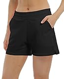 Halcurt Damen Atmungsaktive Sporthose Pocket Bademode Boardshorts Schwarz M