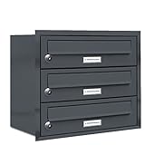 AL Briefkastensysteme, 3er Unterputzbriefkasten in Anthrazit Grau RAL 7016, 3...