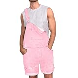 Latzhose Herren Denim Shorts Baumwolle Sommer Lätzchen Overall Jeansanzug Casual...