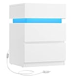 VASAGLE Nachttisch mit LED-Beleuchtung, Beistelltisch, einstellbare Farben, Sofatisch 3...