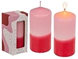 Stumpenkerze mit Farbverlauf, rosa/rot ca. 12 x 6 cm, in Geschenkbox