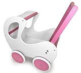 Puppenwagen aus Holz mit Gummireifen und Kabine Holzpuppenwagen für Baby-Puppen Spielzeug...