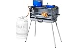 BERGER Klappbar Gasgrill Camping mit rostfreier Kochplatte aus Edelstahl 3...