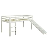 Homestyle4u 1434, Hochbett mit Rutsche Leiter Weiß, Kinderbett 90x200 Spielbett für...